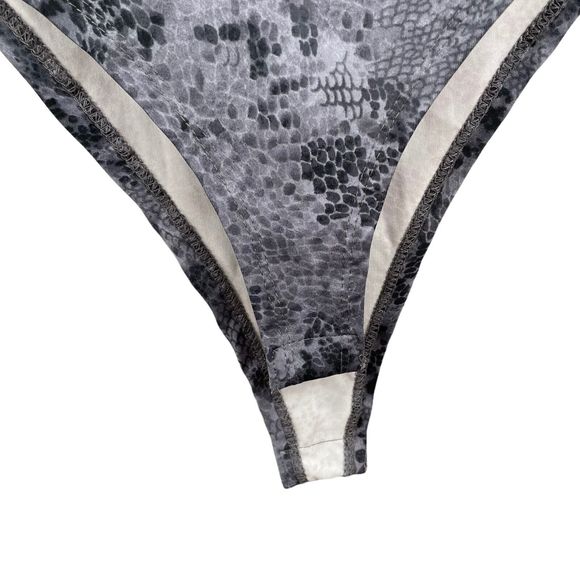Aqua Bloomingdales Bodysuit Gray XS Polyester Blend Snake Print Sweetheart Neck - Picture 7 of 11